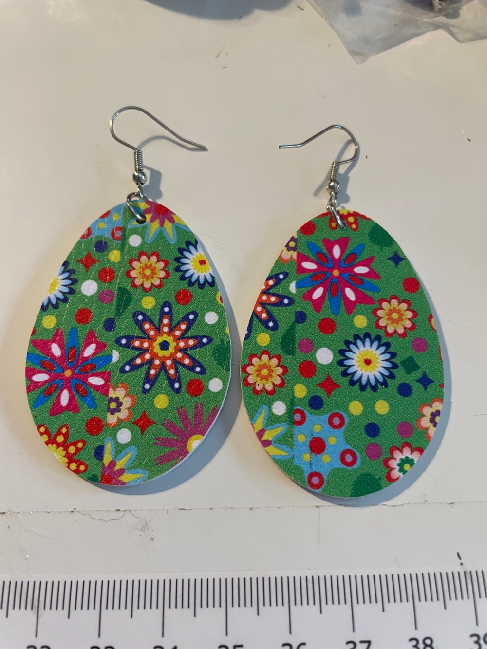 Green Floral Teardrop Earrings